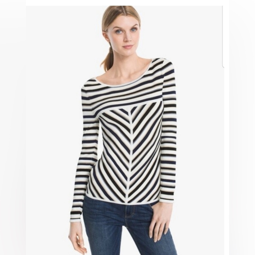 White House Black Market Striped Metallic Long sleeve top Small